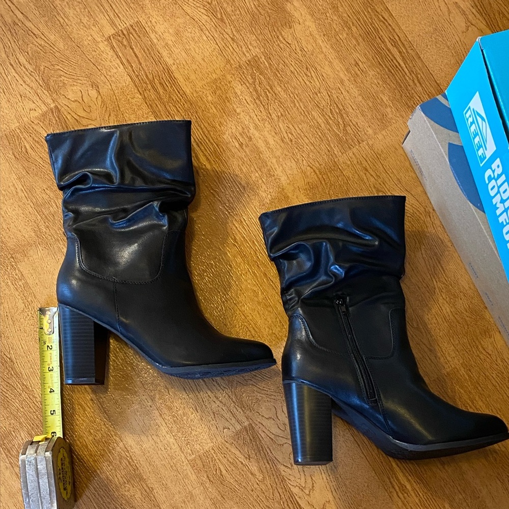 Style & Co Womens Saraa Slouch Faux Leather Block Heel Mid-Calf Boots